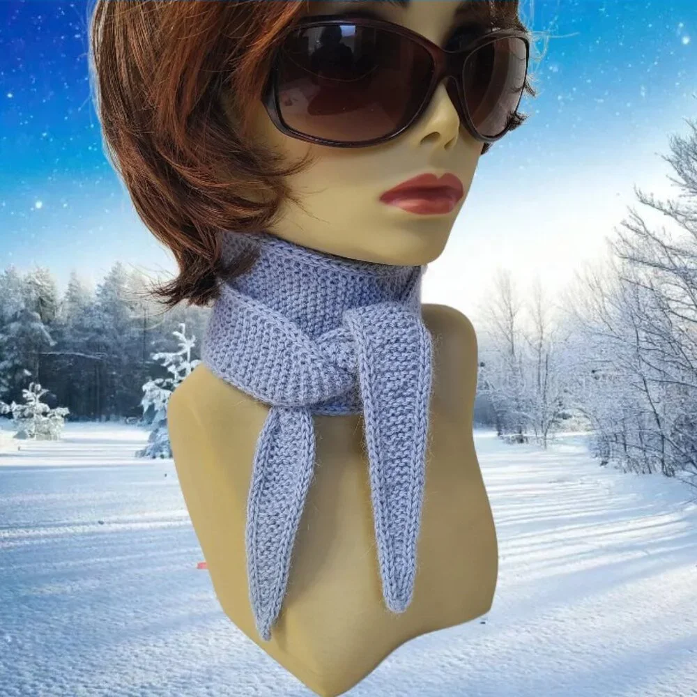 Sophie Scarf Handmade Blue Knit 100% Alpaca Scarf French Style Mini Wrap